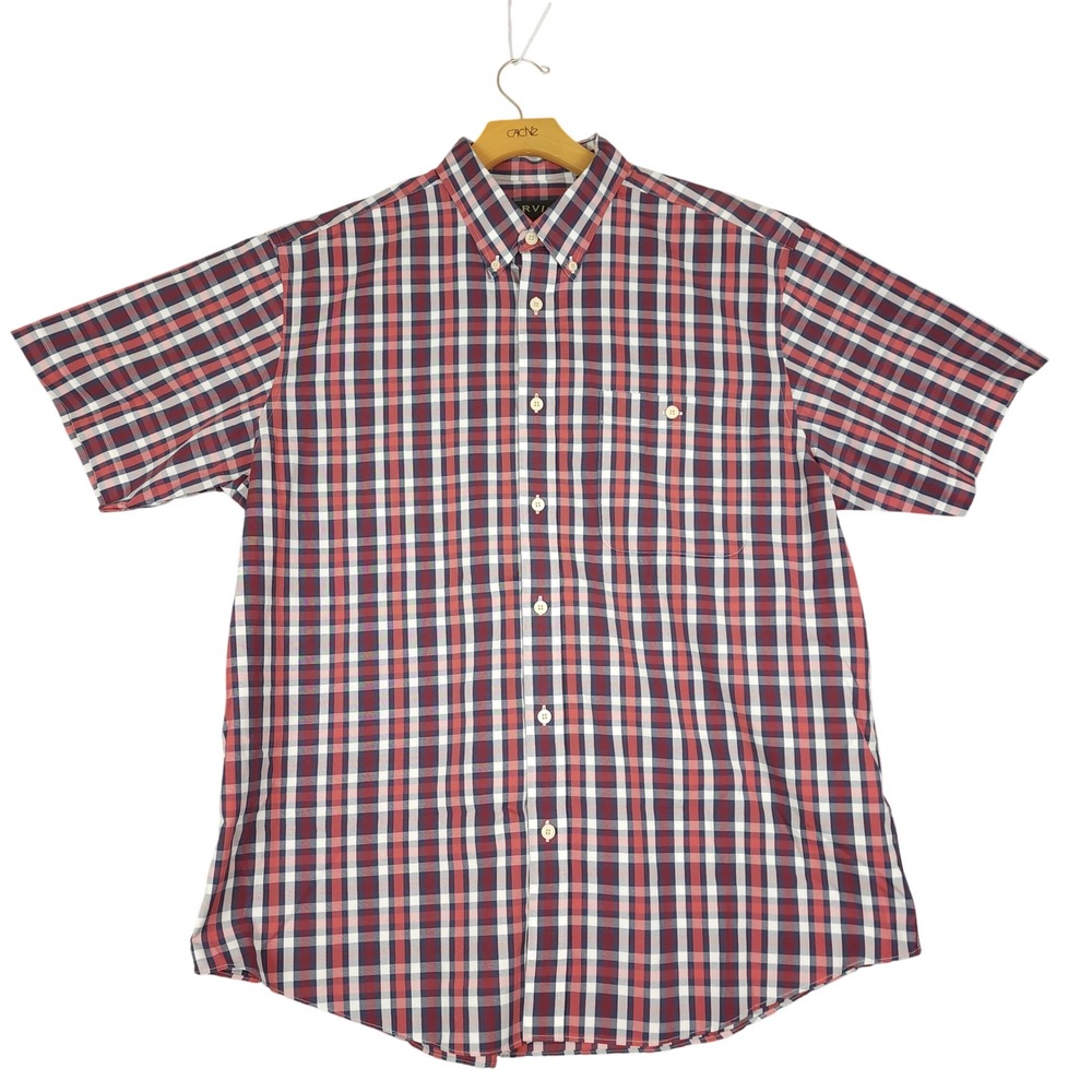 ORVIS Mens Plaid Short Sleeve Button Down Shirt Red‎ Blue White XL Cotton